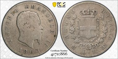 1863-M BN Lira w/ Rev. Shield KM-5a.1  Ag N1
