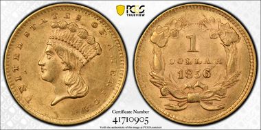 1856 G$1 Slanted 5 MS62