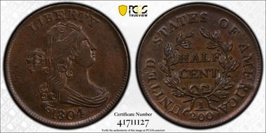 1804 1/2C Crosslet 4, Stems AU58BN