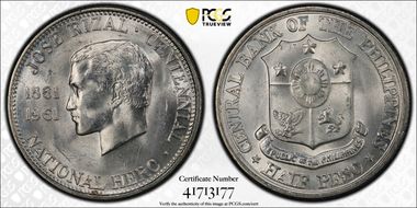 1961 1/2 P Dr. Jose Rizal KM-191  Ag MS65