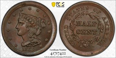 1855 1/2C MS65+ BN