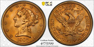 1907 $5 MS66