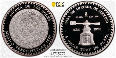 1993-Mo 5 Onza Aztec Calendar PR69DCAM