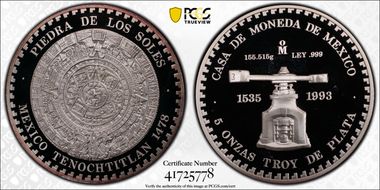 1993-Mo 5 Onza Aztec Calendar PR68DCAM