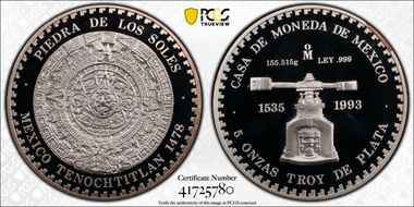 1993-Mo 5 Onza Aztec Calendar PR68DCAM