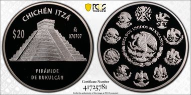 (2012)-Mo 20 Peso Chichen Itza KM-949 Piramide de Kukulcan PR69DCAM