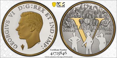 2020 $1 75th Ann. VE Day, Partial Gilt Navy, Army, and Air Force PR68DCAM