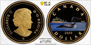 2020 $1 Loon Colorized - Gilt-Silver PR69DCAM