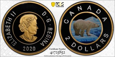 2020 $2 Polar Bear Silver Colorized Partial Gilt PR70DCAM