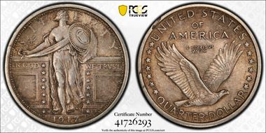 1917-D 25C Type 1 AU55FH