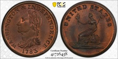 (1783) Copper Washington & Independence Restrike, Engrailed PR67RB