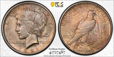 1921 $1 High Relief, Peace MS62