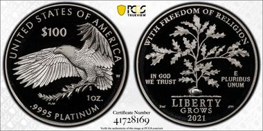 2021-W $100 Freedom of Religion PR69DCAM