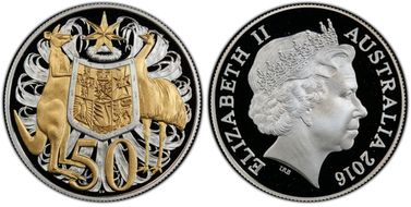2016 50C Selective Gilt Silver 50th Ann. Decimal Currency PR70DCAM
