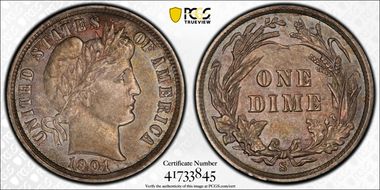 1901-S 10C AU55