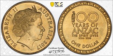 2017 $1 100 Years of ANZAC MS64