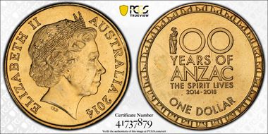 2014 $1 100 Years of Anzac MS65