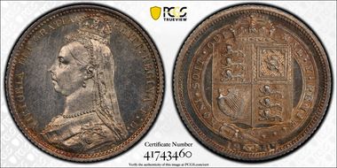 1887 6D S-3928 Shield Rev MS64+