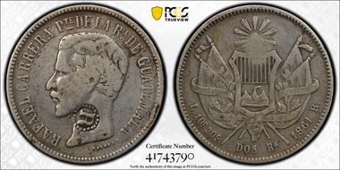 (1862-63) 2 R KM-92 C/M on Guat. 1861 2R VF20