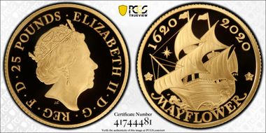 2020 £25 Mayflower 400th Anniversary U.S Gold Proof Set PR70DCAM
