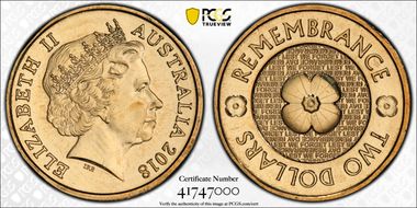 2018 $2 Remembrance Day Poppy 30th Ann. $2 Coin MS68