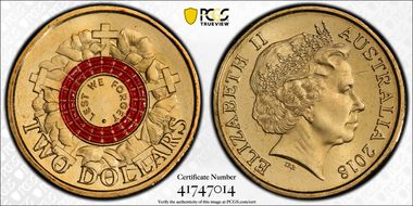 2018 $2 Lest We Forget - War Graves 30th Ann. $2 Coin Colorized MS67