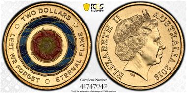 2018 $2 Lest We Forget Eternal Flame Colorized MS67