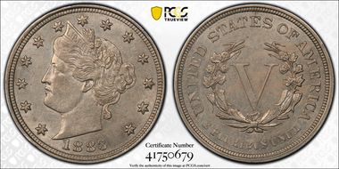 1883 5C No CENTS AU58