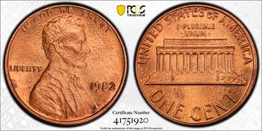 1982 1C Zinc, Large Date MS65RD