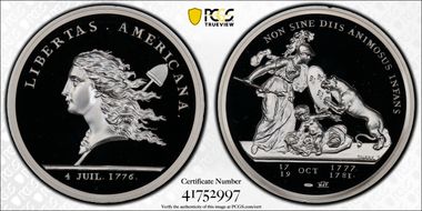 (1776) Medal Libertas Americana, 1oz Ag Paris Mint 2020 Restrike PR69DCAM