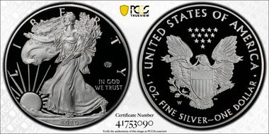 2020-W  $1 Silver Eagle - v75 Privy First Strike PR70DCAM