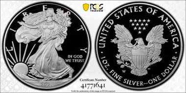 2021-W  $1 Silver Eagle - Type 1 First Strike PR70DCAM