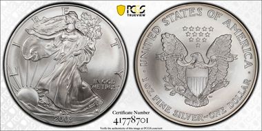 2003 $1 Silver Eagle MS70