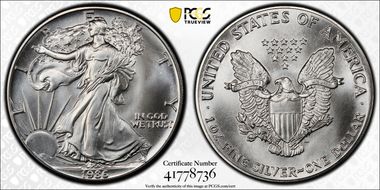 1986 $1 Silver Eagle MS69