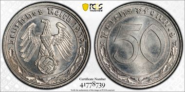 1939-A 50 Pfg J-365 Nickel MS64