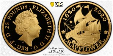 2020-W $10 Mayflower 400th Anniversary U.K. Gold Proof Set PR70DCAM
