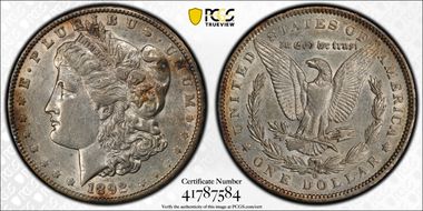 1892-O $1 Doubled Ear, VAM 5(7) AU50