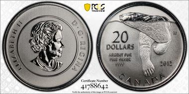 2012 $20 Polar Bear .9999 Silver SP69