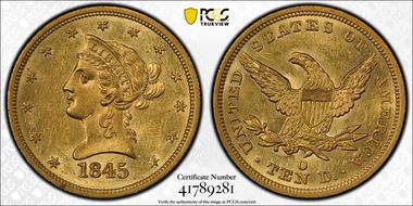 1845-O $10 Repunched Date MS63