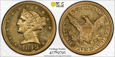 1849 $5 MS62+