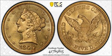 1844 $5 MS64+
