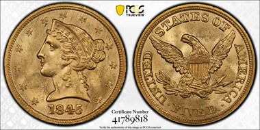 1845 $5 MS64+