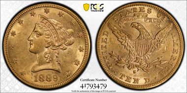1889-S $10 AU58