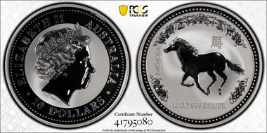 2002 $10 Year of the Horse 10oz Ag MS69