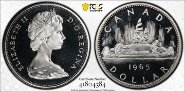 1965 S$1 Type 2 Sm Beads, Bl 5 PR68CAM