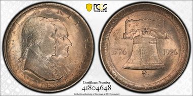 1926 50C Sesquicentennial AU58