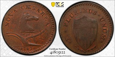 1787 NJ 1/2P Sprig Above Plow, Maris 63-q MS64BN