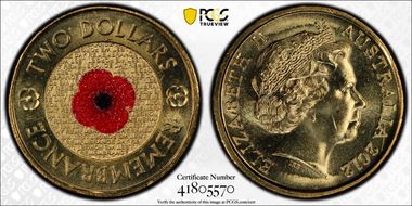 2012 $2 Remembrance Day Colorized MS66