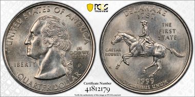 1999-P 25C Delaware AU58