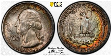 1934 25C Doubled Die Obverse MS65